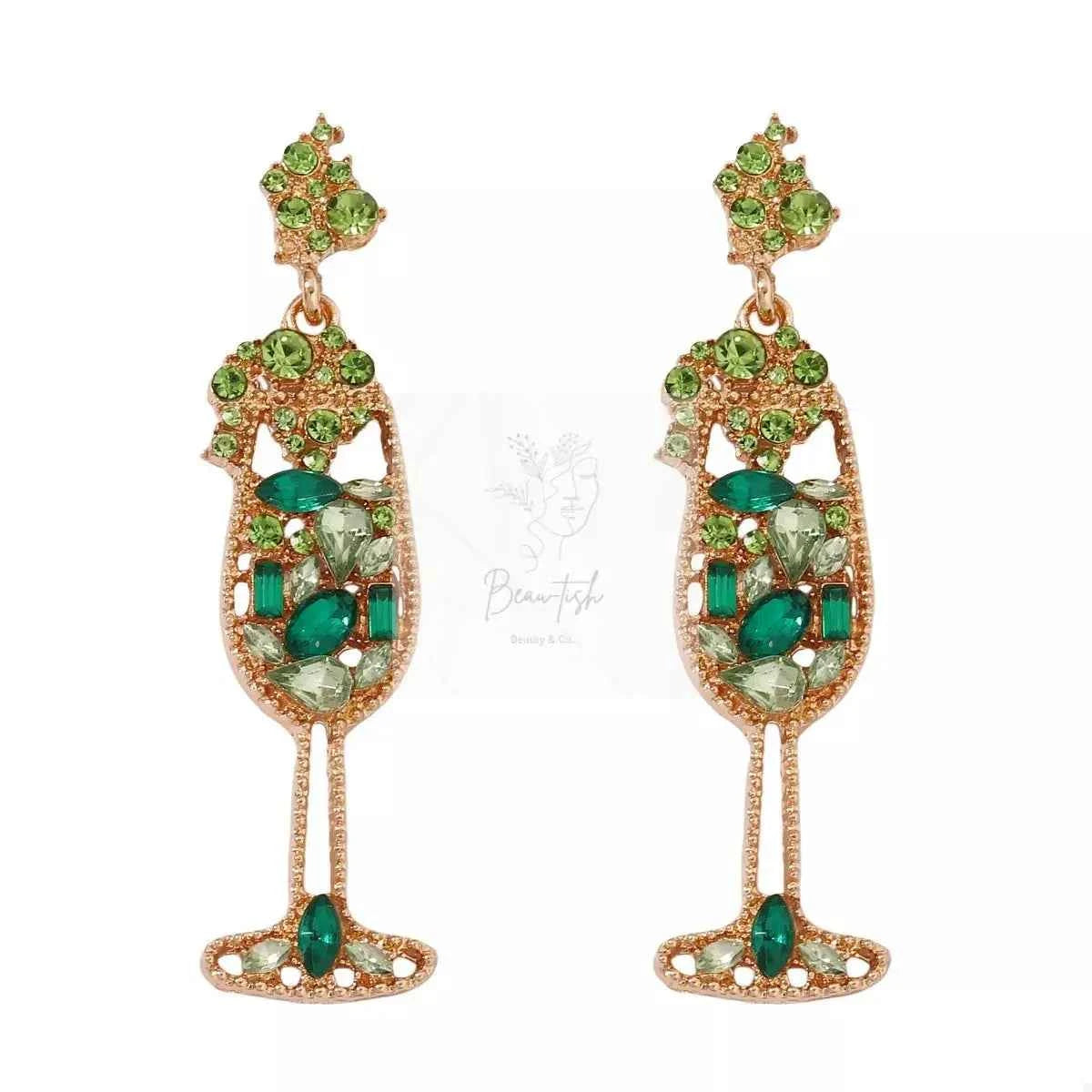 Champagne Glass Rhinestone Dangle Earrings
