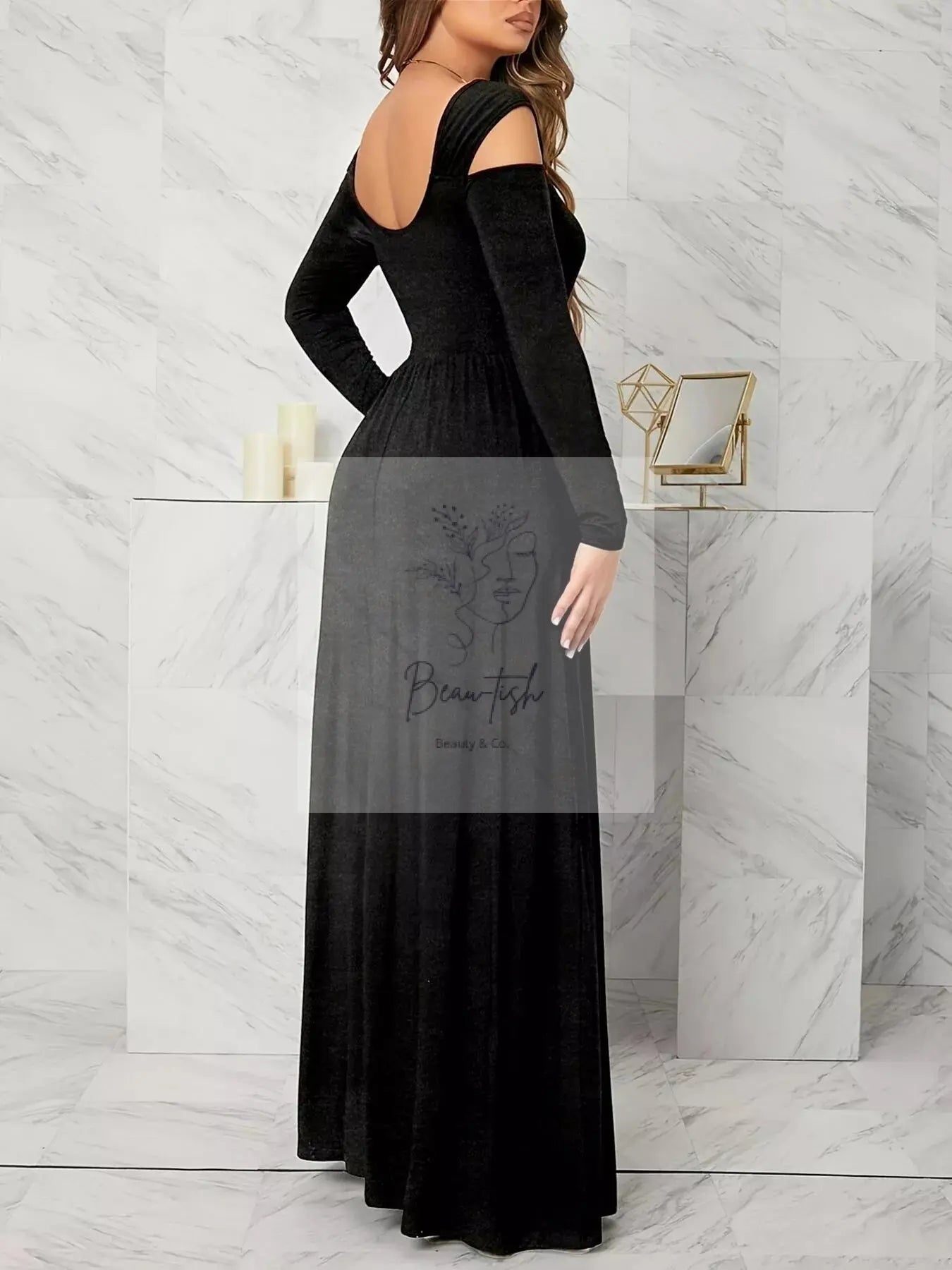 Elegant Cold Shoulder Slit Maxi Dress