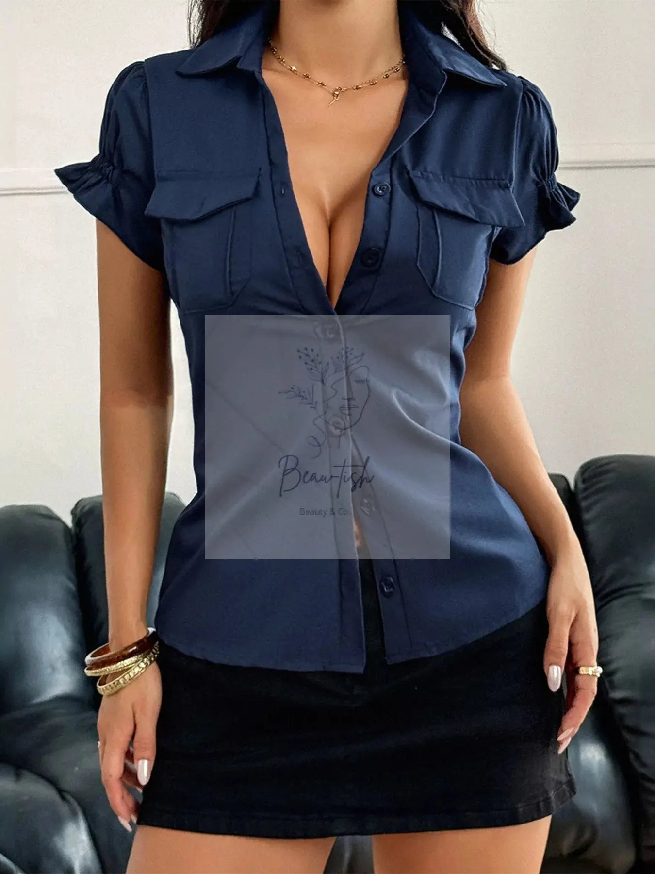 Elegant Ruffle Sleeve Button-Down Shirt
