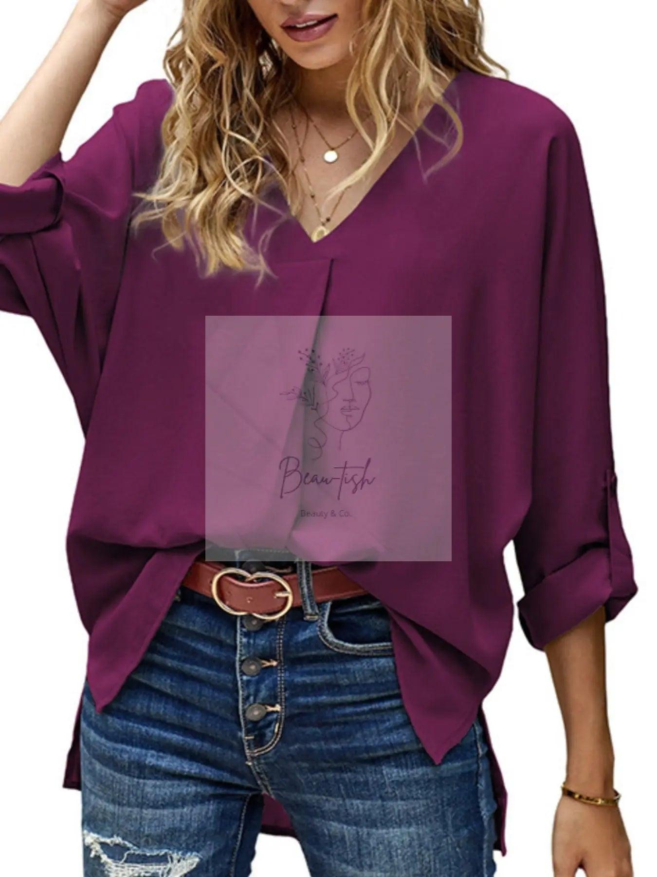 Elegant V-Neck Long Sleeve Blouse