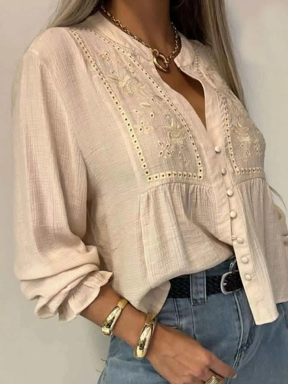 Embroidered Detail Button-Down Shirt