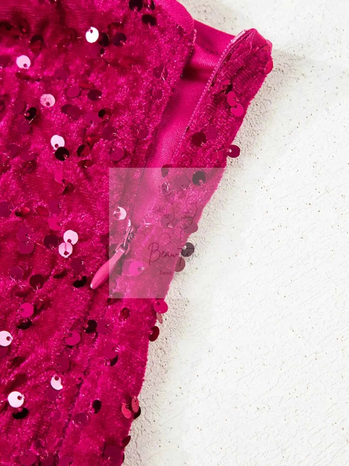 Sequin One-Shoulder Dress with High Slit