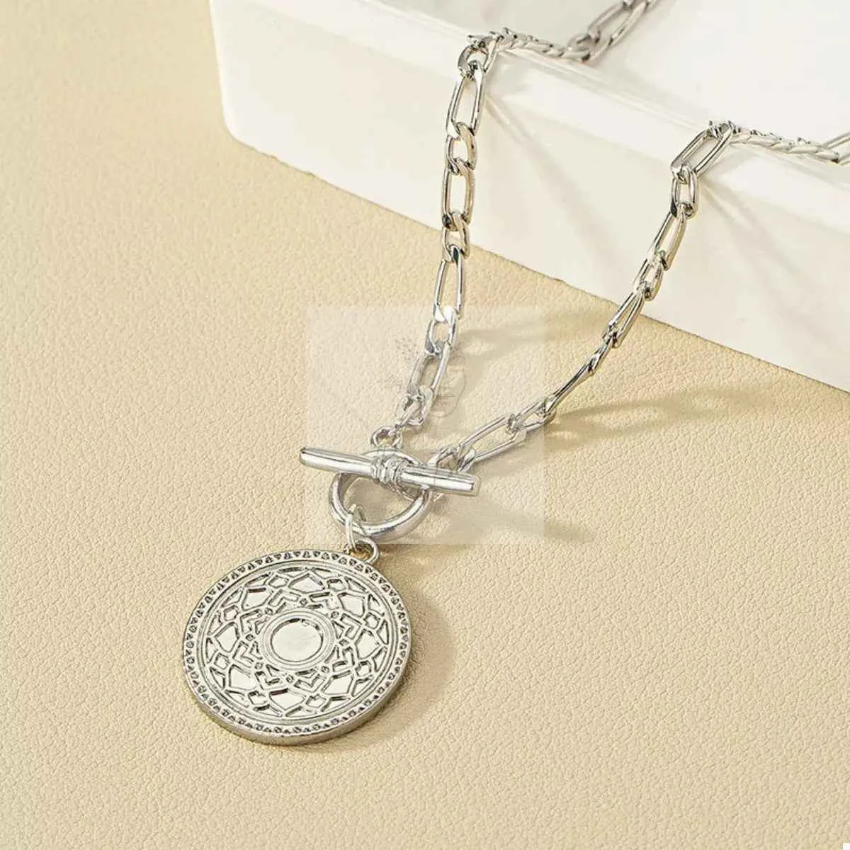 Chain Link Necklace with Vintage Coin Pendant