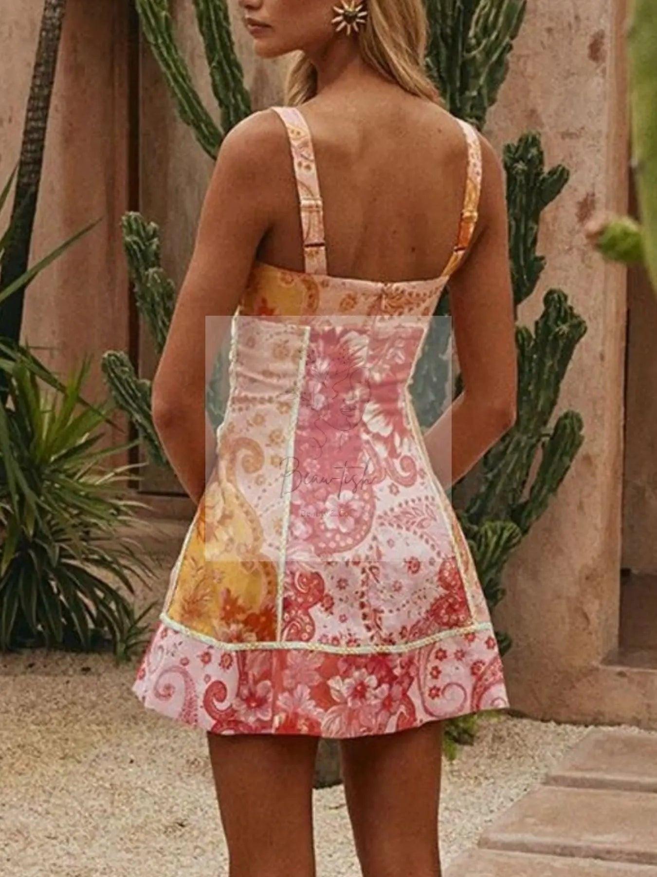 Floral Print Lace-Up Mini Dress