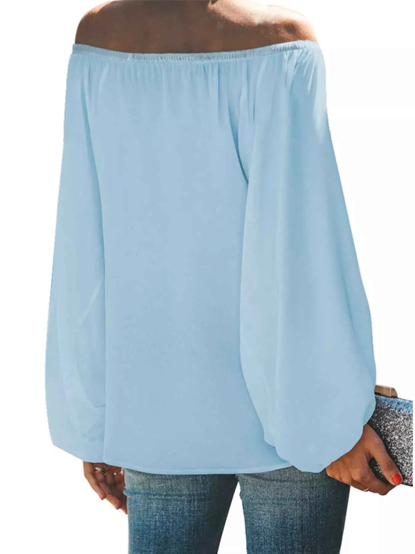 Full Size Off-Shoulder Balloon Sleeve Blouse Plus Size