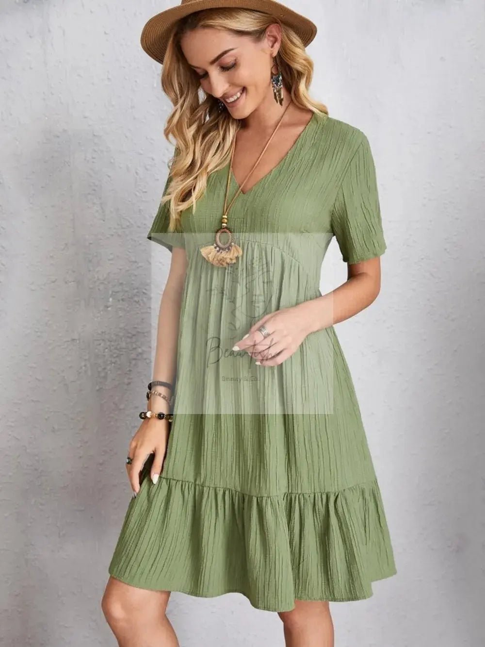 Full Size V-Neck Short Sleeve Dress