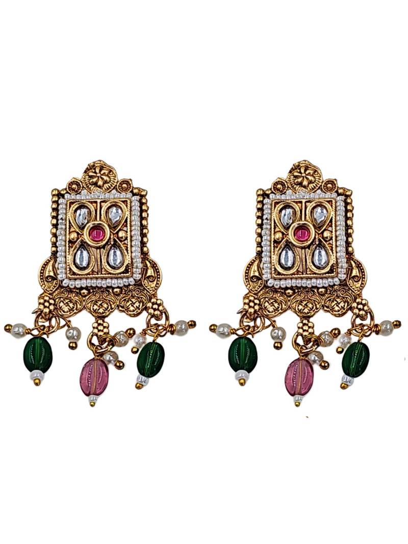 Aarna Gold Plated Kundan Meenakari Choker Necklace Set Multicolor