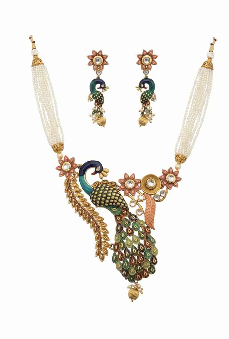 Jewel Studio Antique Peacock Handcrafted Pearl Necklace Set