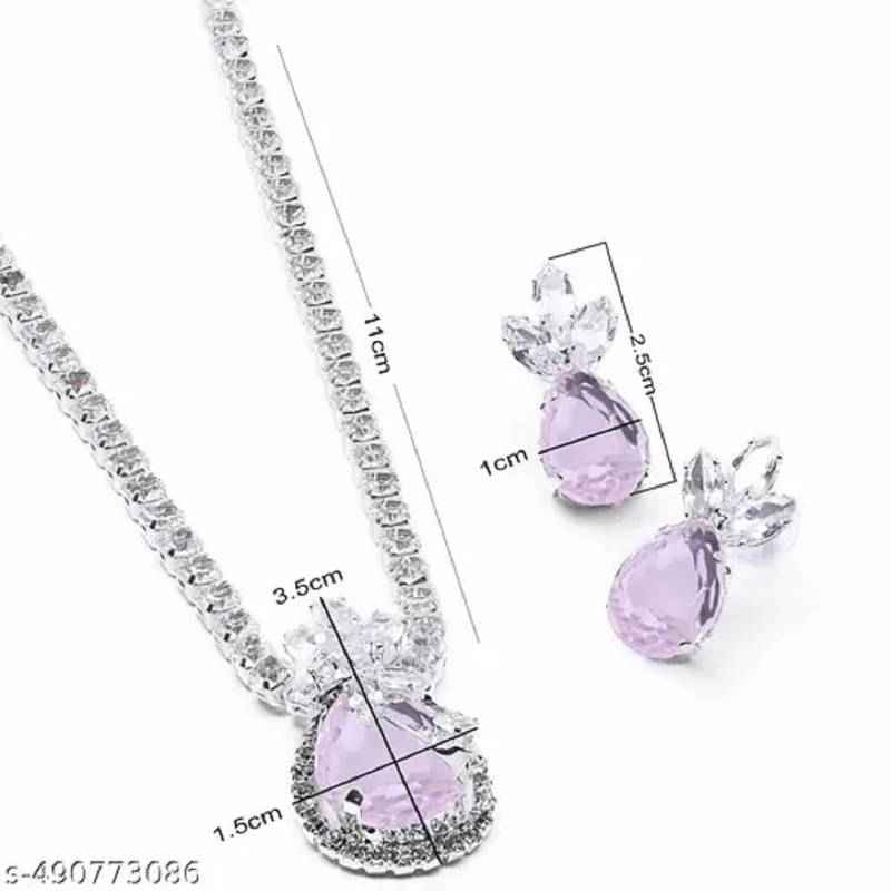 Silver Plated Chain Pendant Set Pink