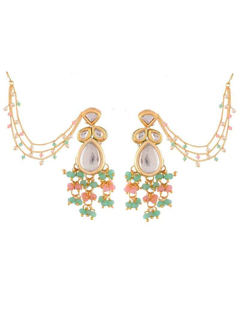 Gold Plated Multi Beaded Jumka Earring Multicolor