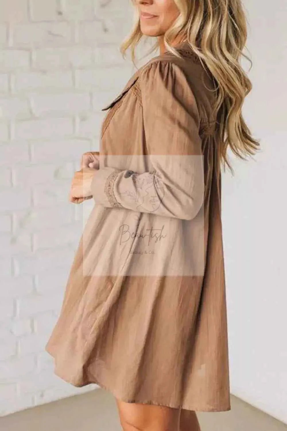Lace Trim Button - Down Mini Dress