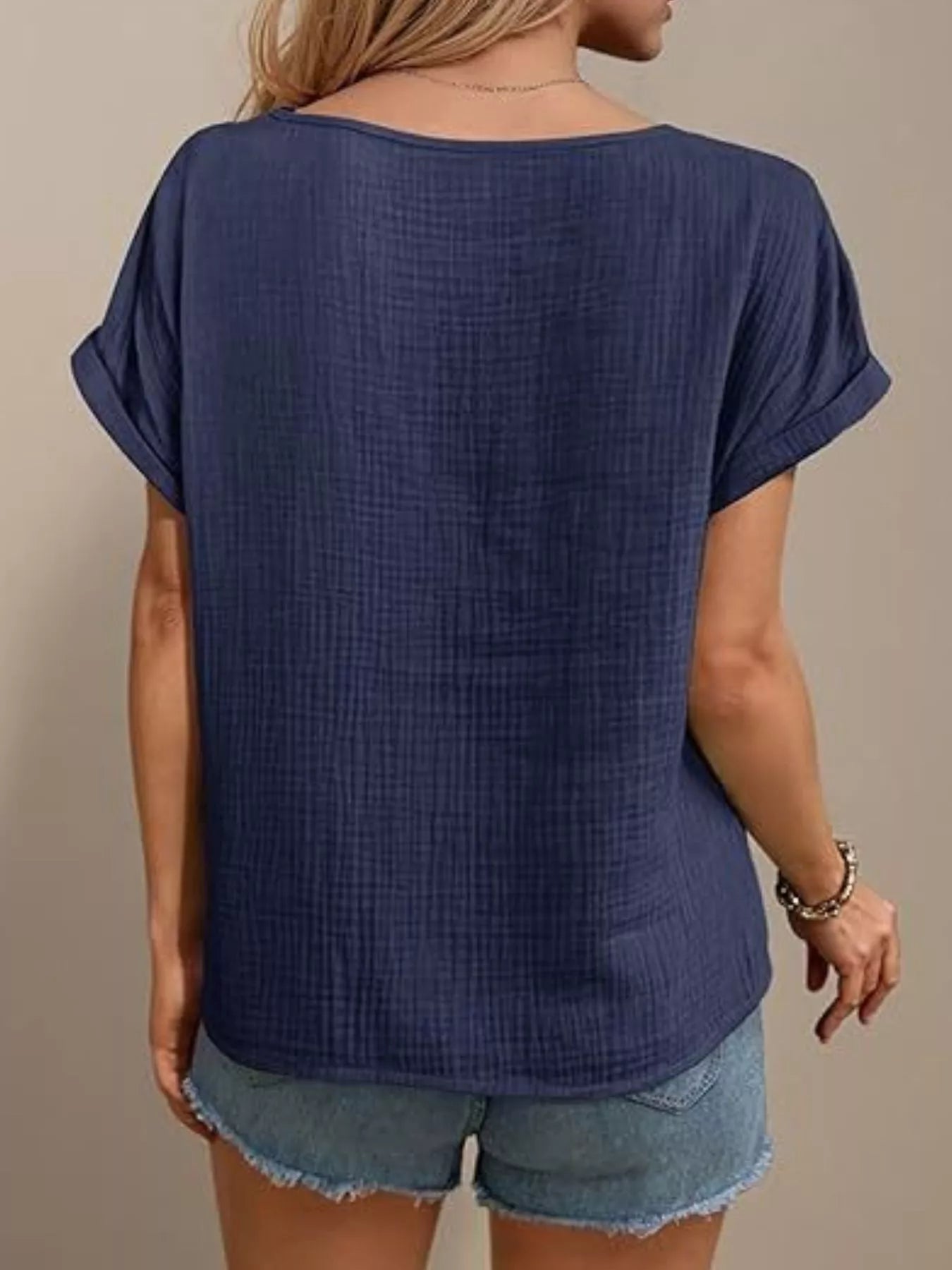 Lace Trimmed Short Sleeve Blouse