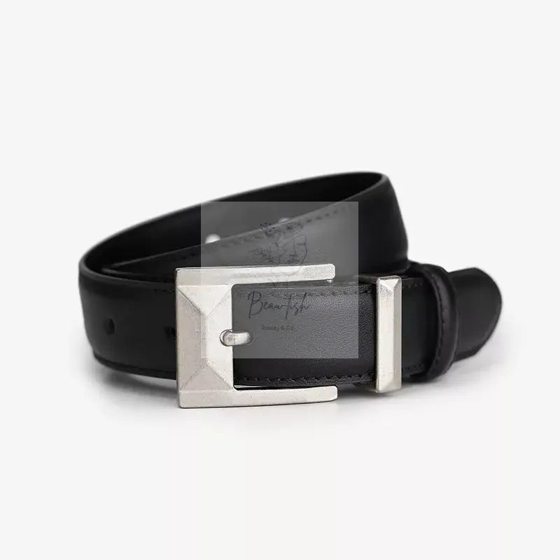 Leather Belt with Geometric Buckle