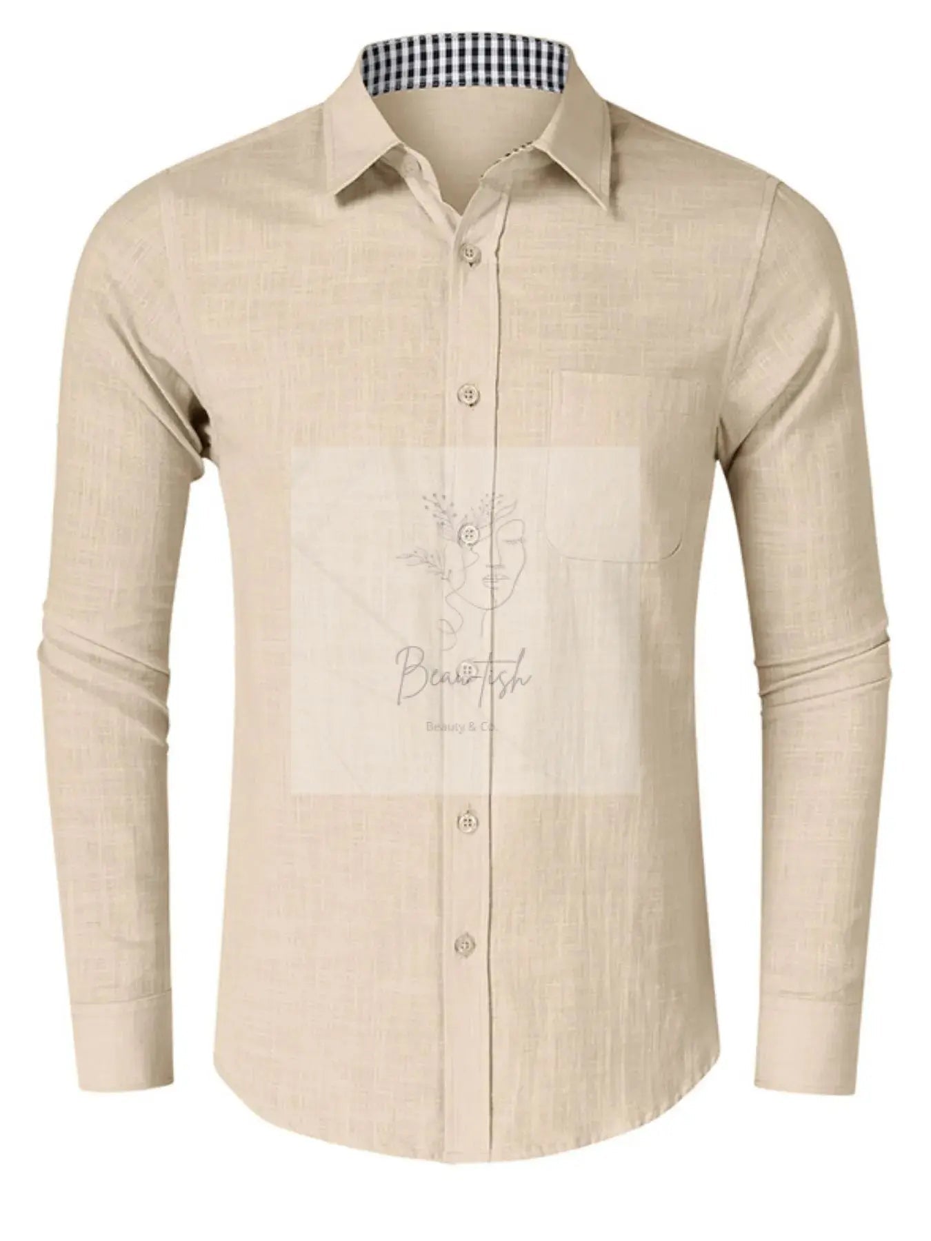 Men's Button - Down Shirt with Gingham Contrast