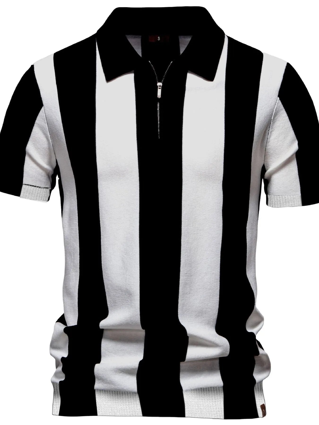 Men's Classic Striped Zip Collar Polo Shirt