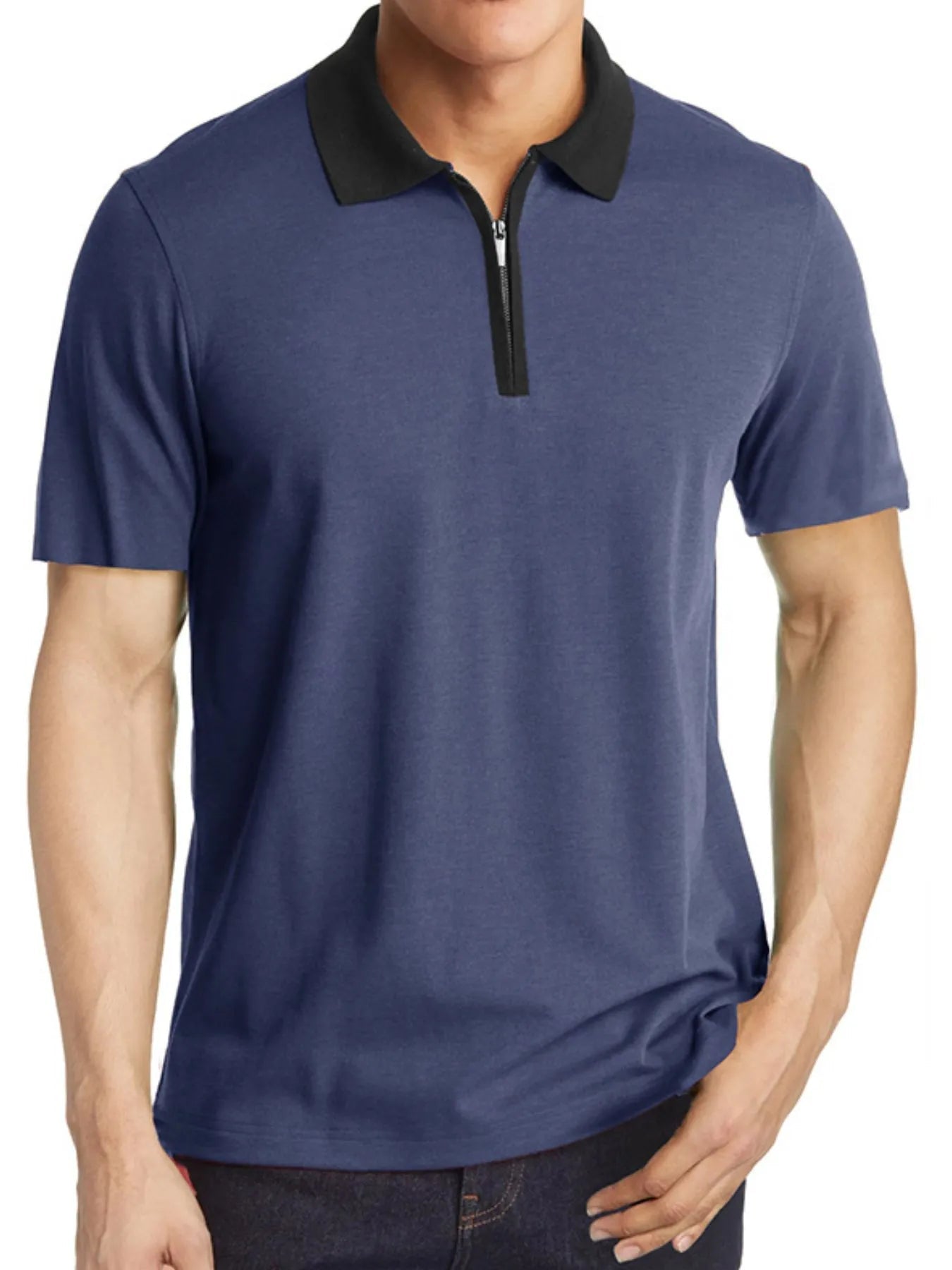 Men's Contrast Collar Quarter - Zip Polo Shirt