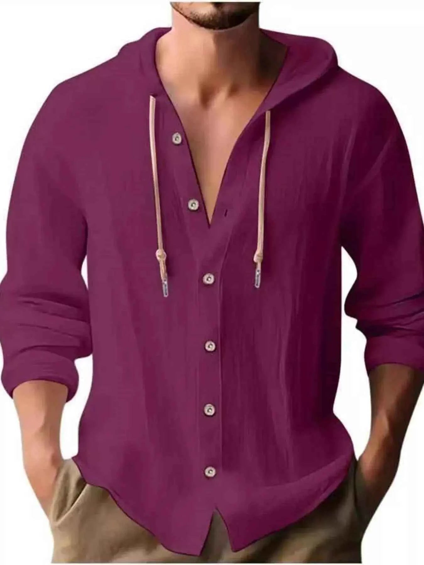 Men's Full Size Casual Button - Down Hooded Top Plus Size
