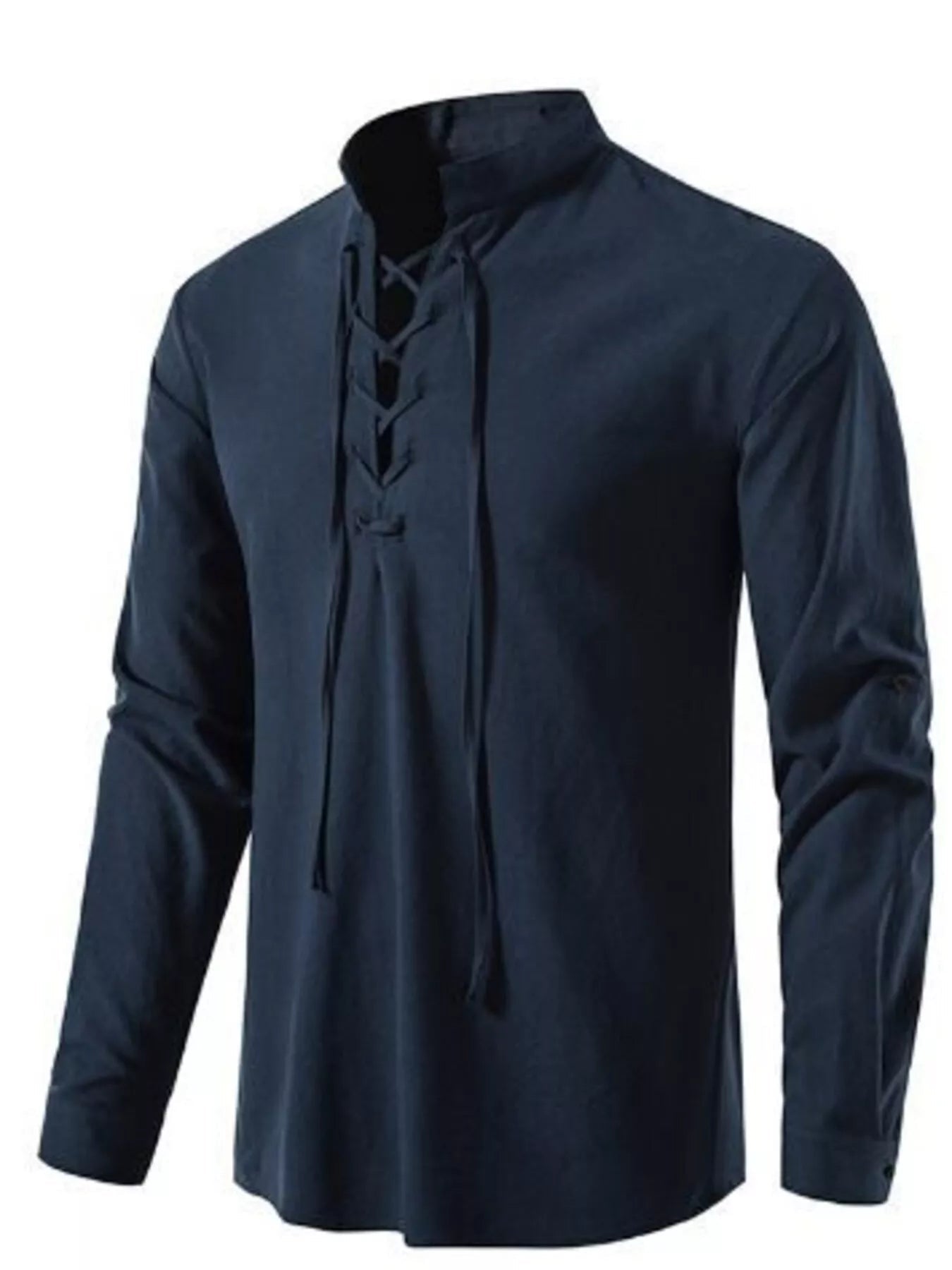 Men's Full Size Casual Lace-Up Long Sleeve Shirt Plus Size