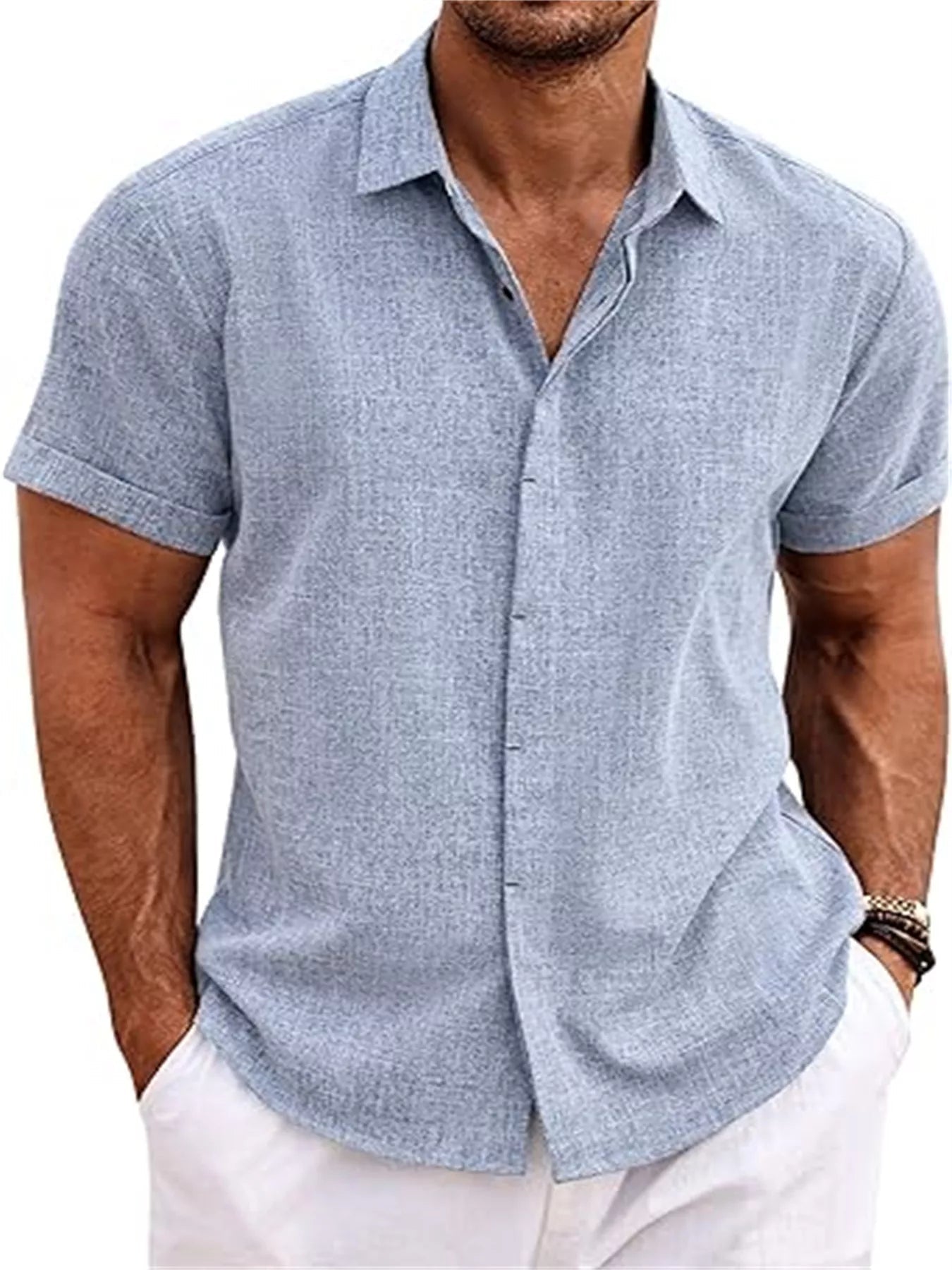 Men's Full Size Casual Short Sleeve Button-Down Shirt Plus Size