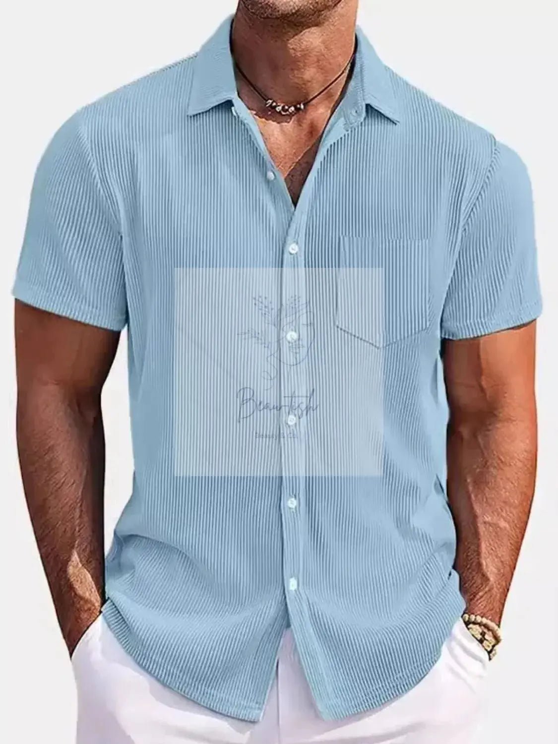 Men's Full Size Classic Short Sleeve Corduroy Button Down Shirt Plus Size