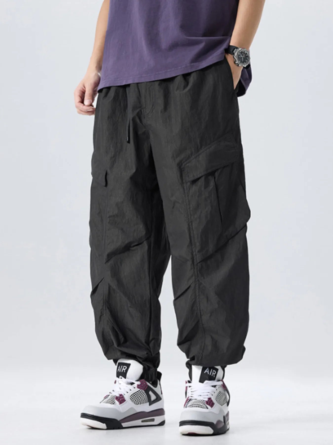 Men's Full Size Lightweight Cargo Pants with Adjustable Belt Plus Size
