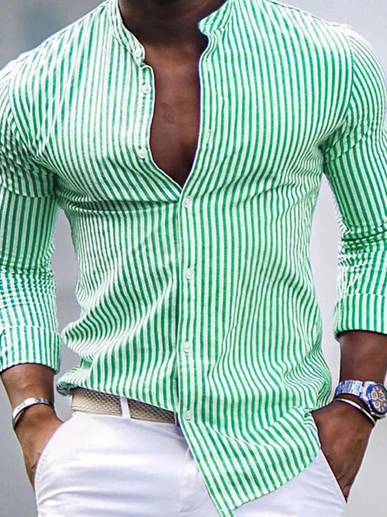 Men's Full Size Striped Button Up Slim Fit Shirt Plus Size
