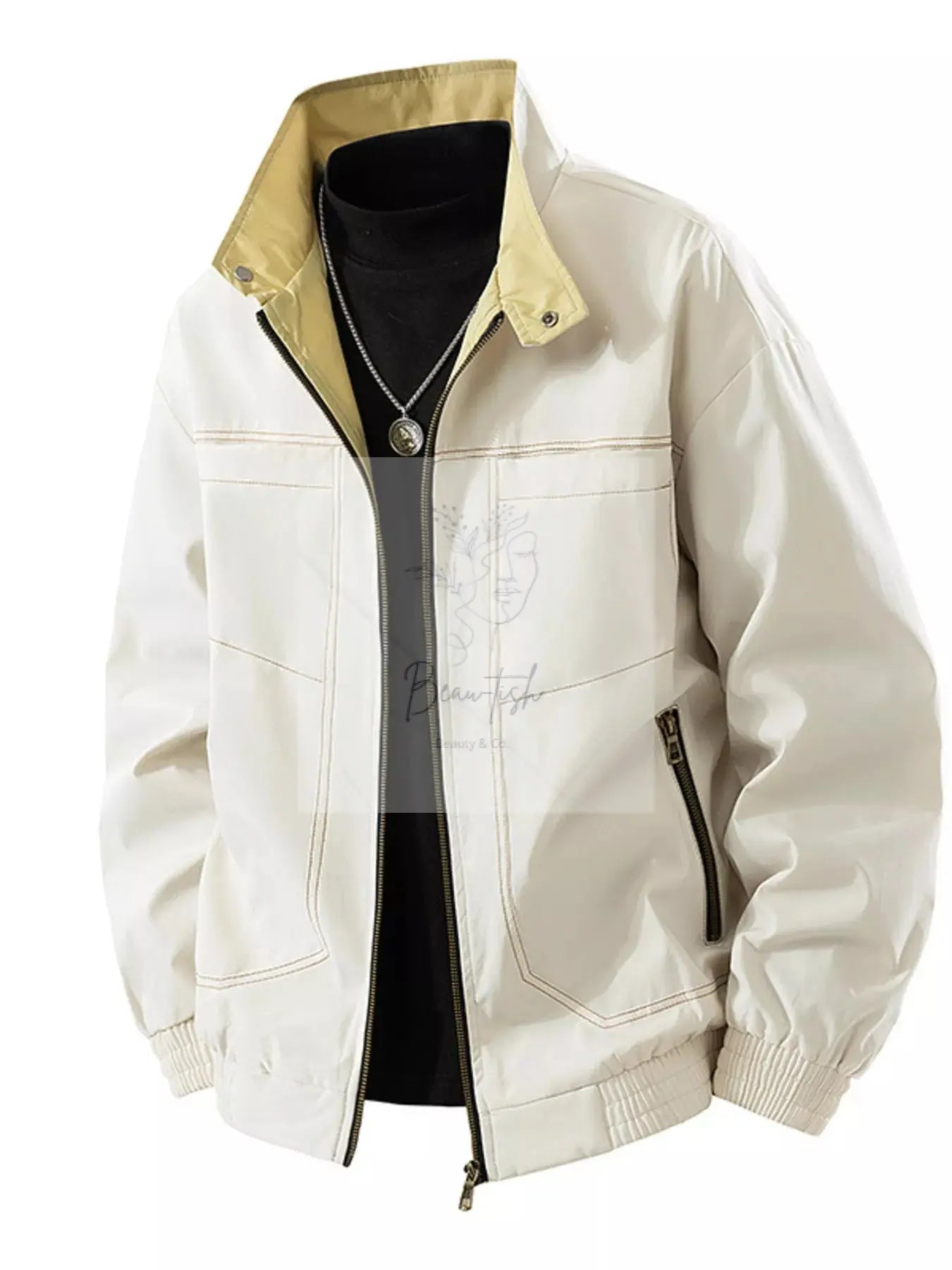 Men's Plus Size Zip Up Contrast Collar Casual Jacket