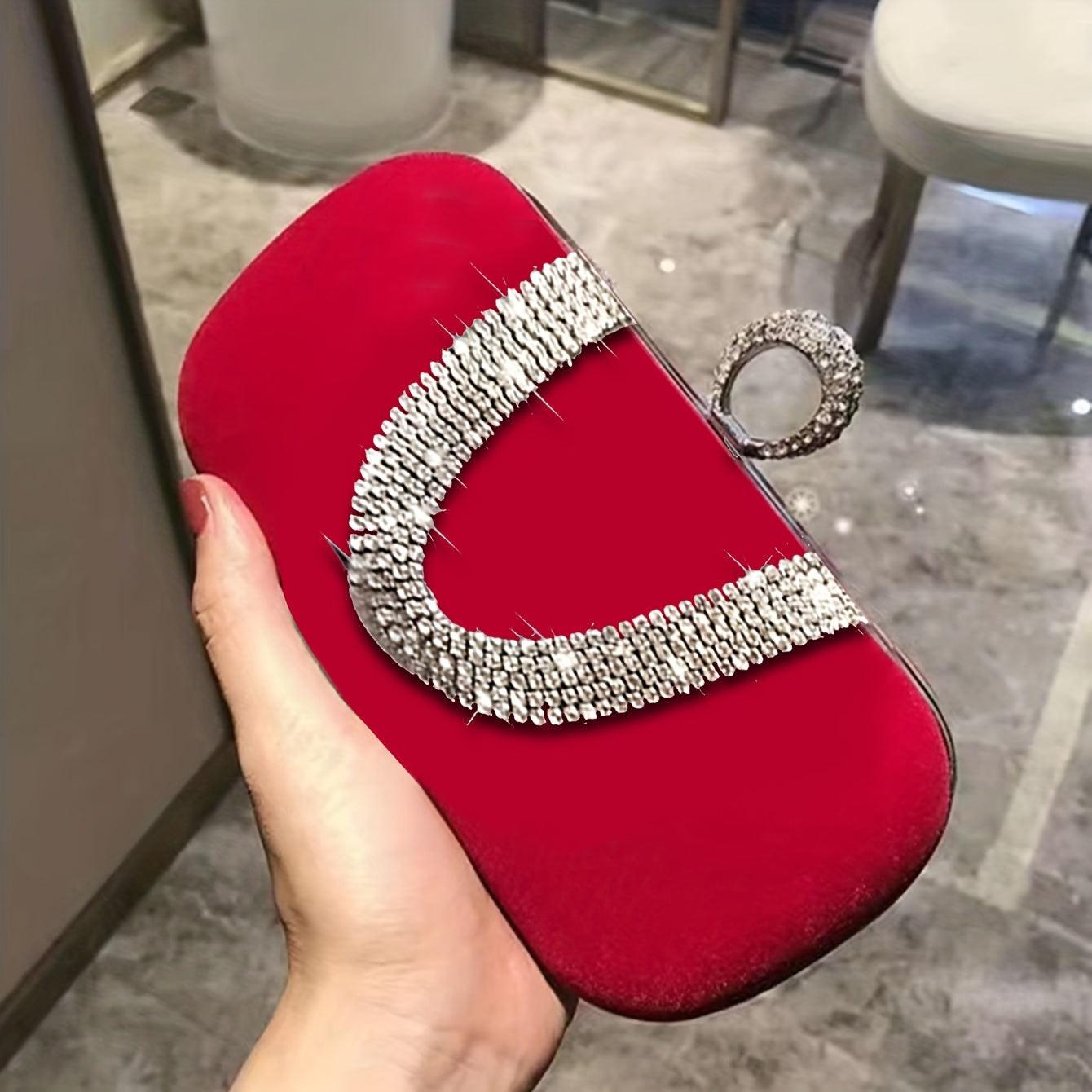 Mini Rhinestone-Embellished Clutch Purse with Detachable Chain Strap