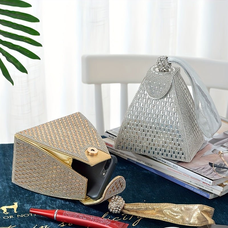New Triangular Embellished Evening Clutch Bag – Sequin Party & Banquet Handbag