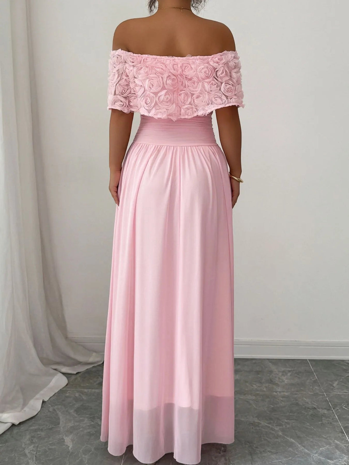 Off-Shoulder Rose Embellished Maxi Dress