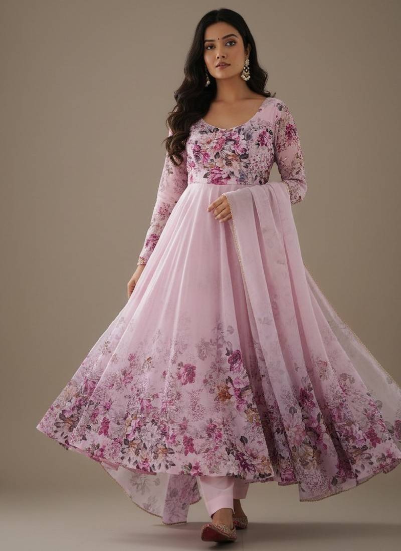 Pink Printed Organza Salwar Suit – view 3