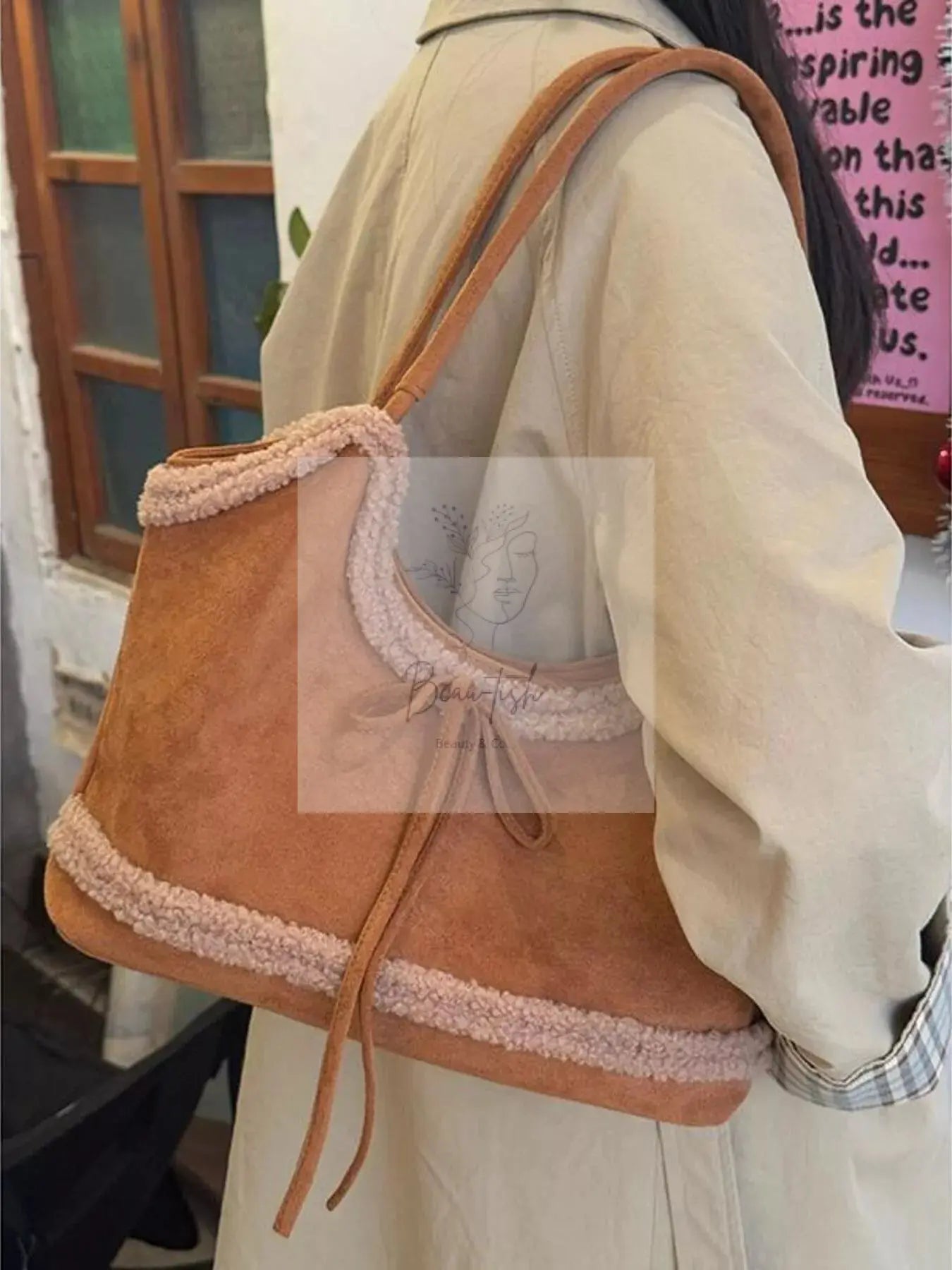 Plush Trim Shoulder Bag