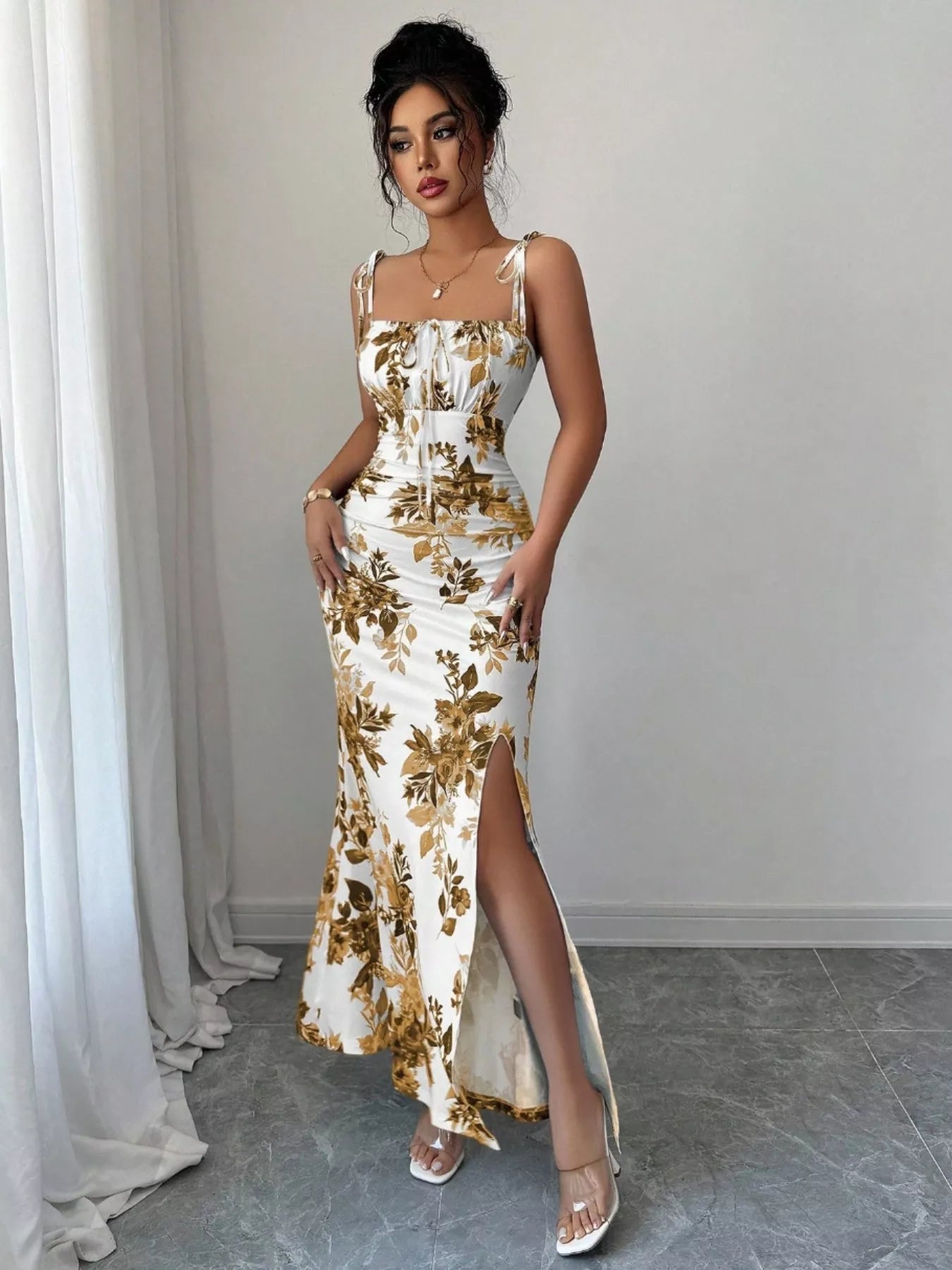 Tie Strap Slit Maxi Dress