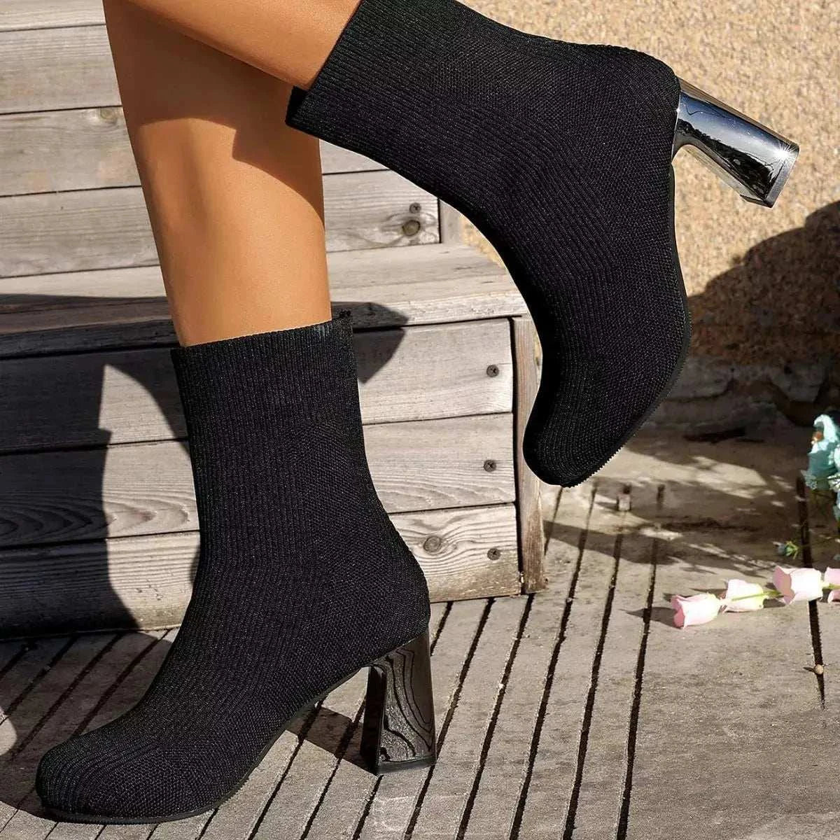Round Toe Block Heels Boots