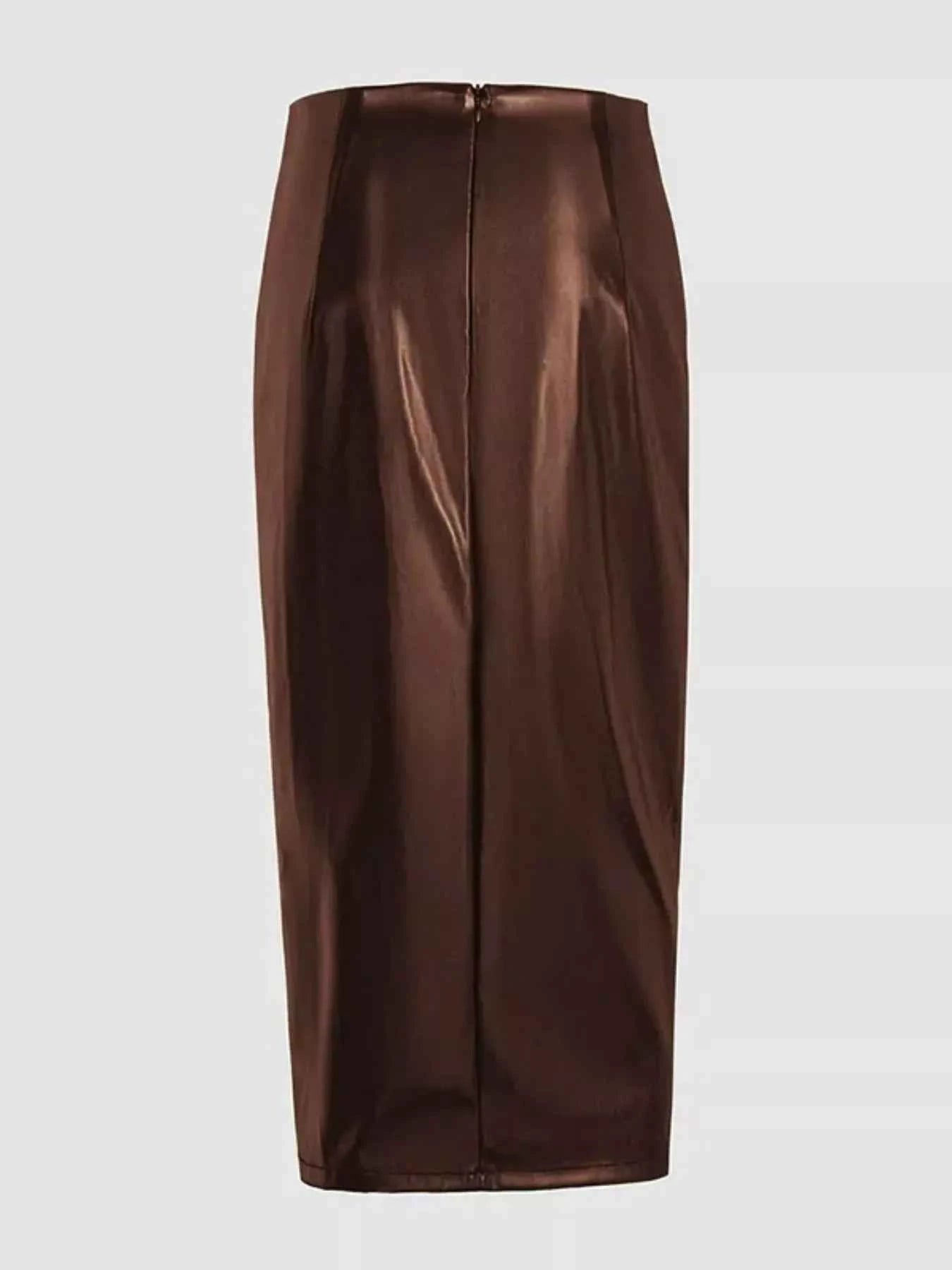 Ruched Slit Midi Skirt