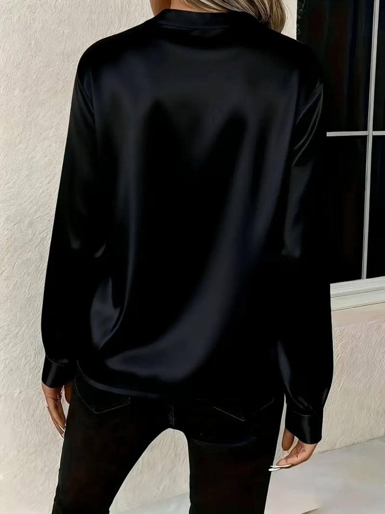 Satin Notched Long Sleeve Blouse