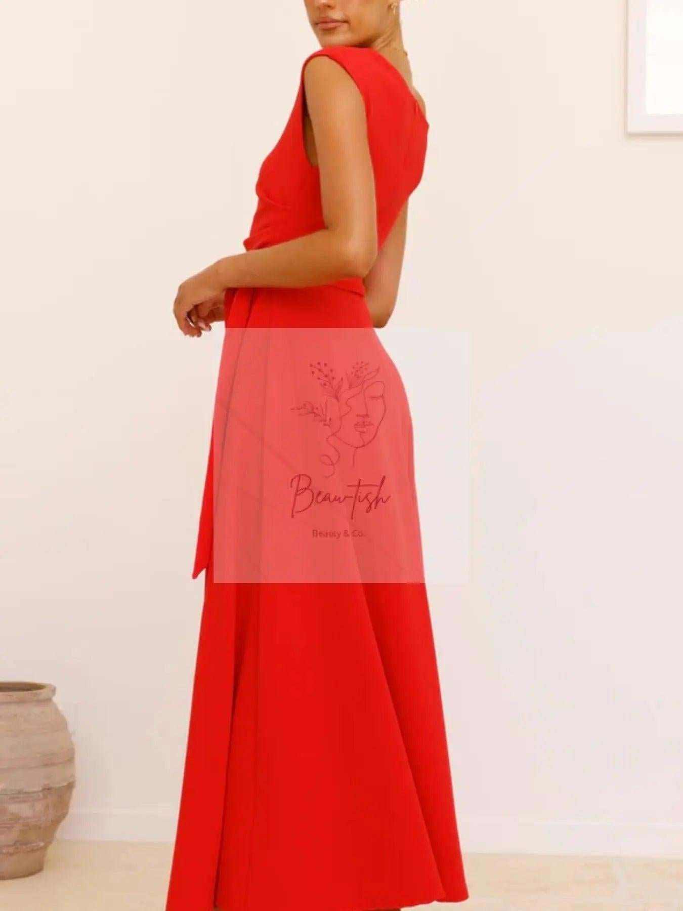 Single Shoulder Tie Waist Maxi Dress