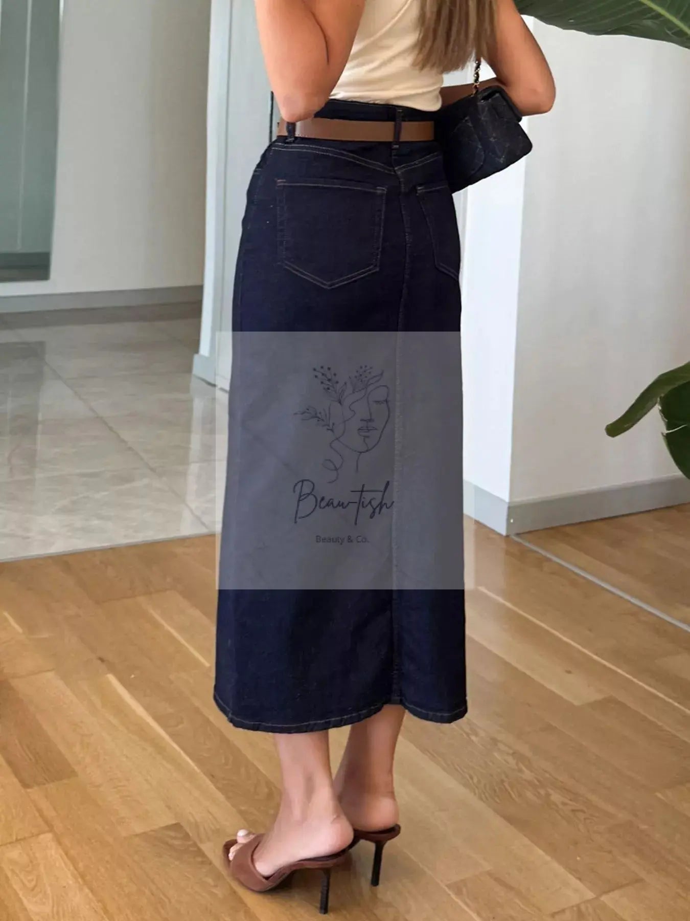 Slit Front Denim Skirt
