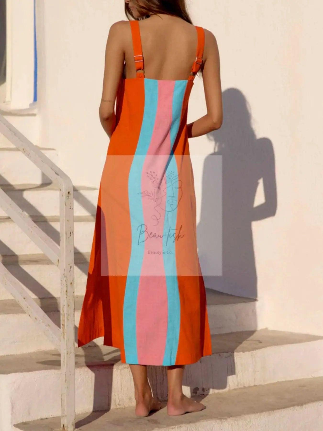 Striped Wide Strap Midi Dress