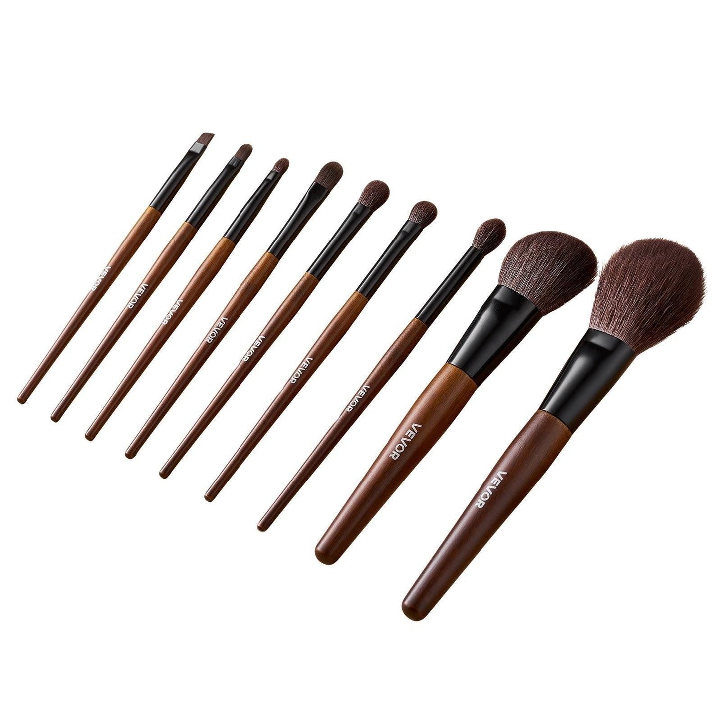 VEVOR 9-Piece Makeup Brush Set with Soft Natural Wool & Vegan Synthetic Bristles, Ergonomic Wood Handle, Travel-Friendly Storage Bag