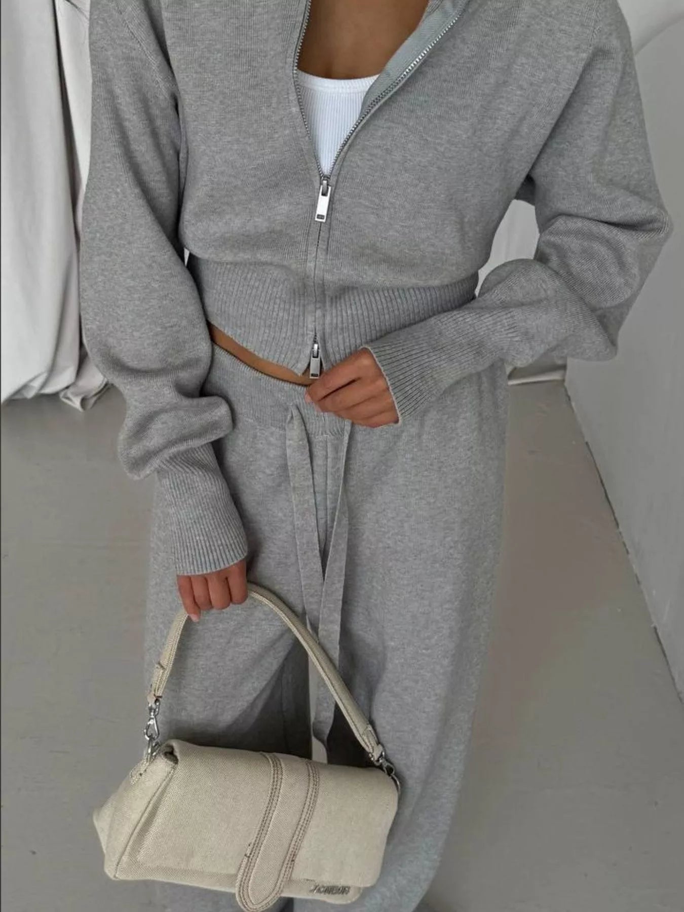 Zip - Up Outerwear and Drawstring Pants Set