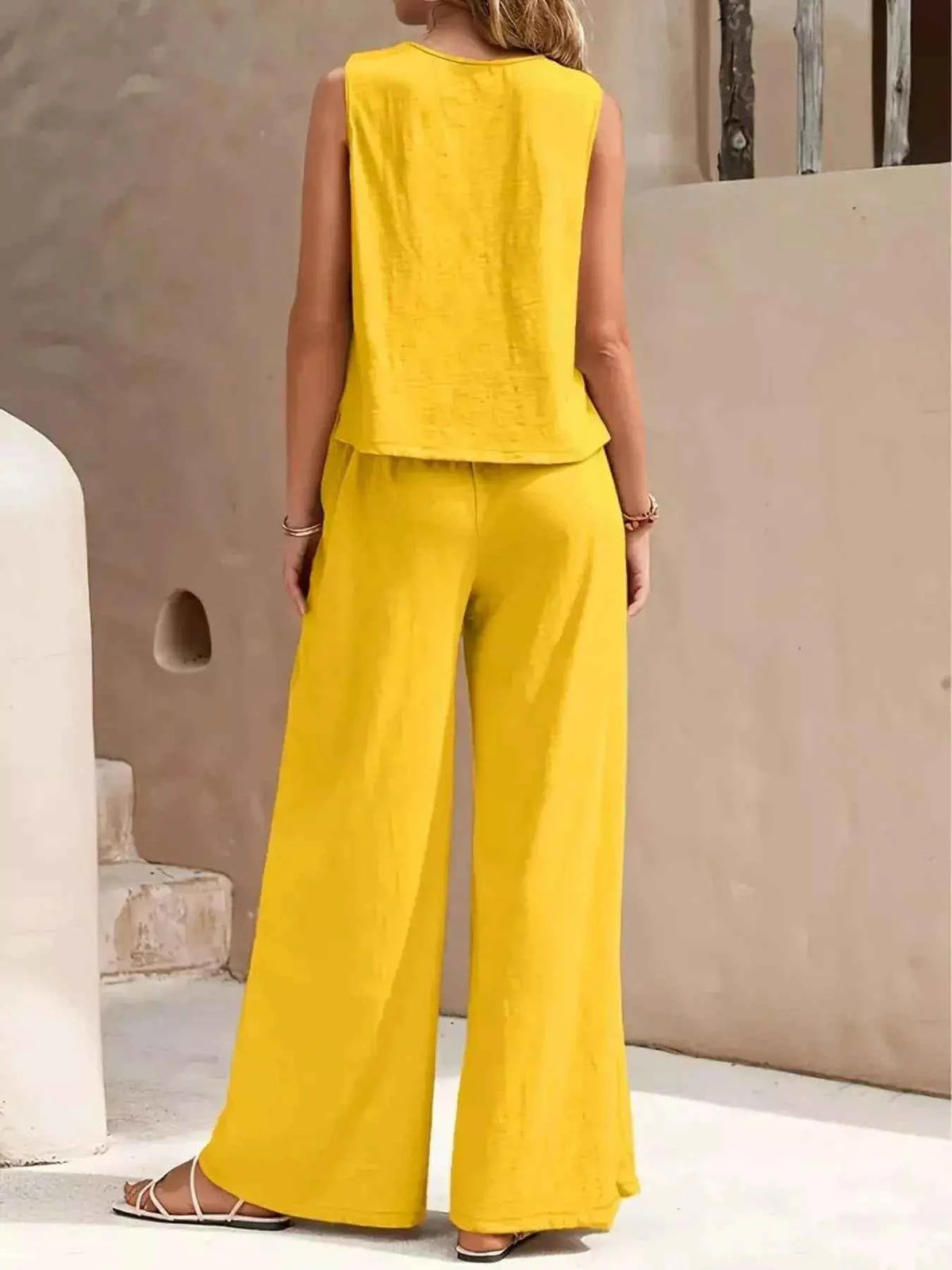Sleeveless Top and Wide Leg Pants Set