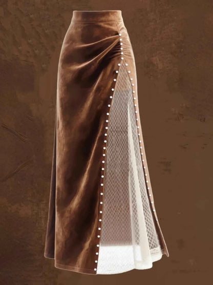 Pearl Trim Slit Maxi Skirt