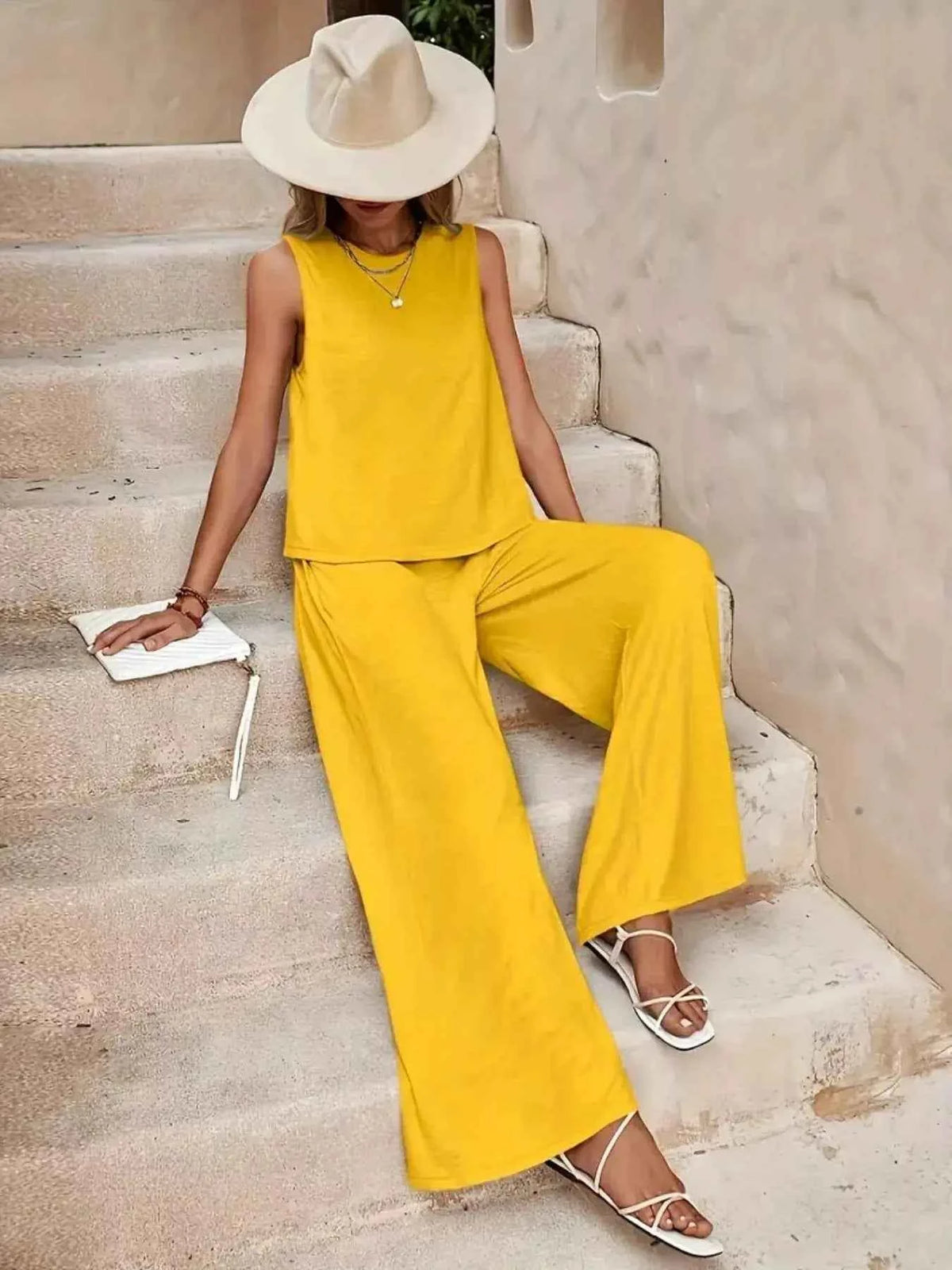 Sleeveless Top and Wide Leg Pants Set