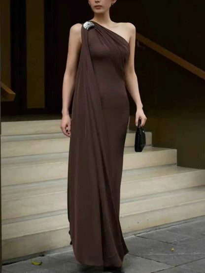 One-Shoulder Draped Maxi Dress