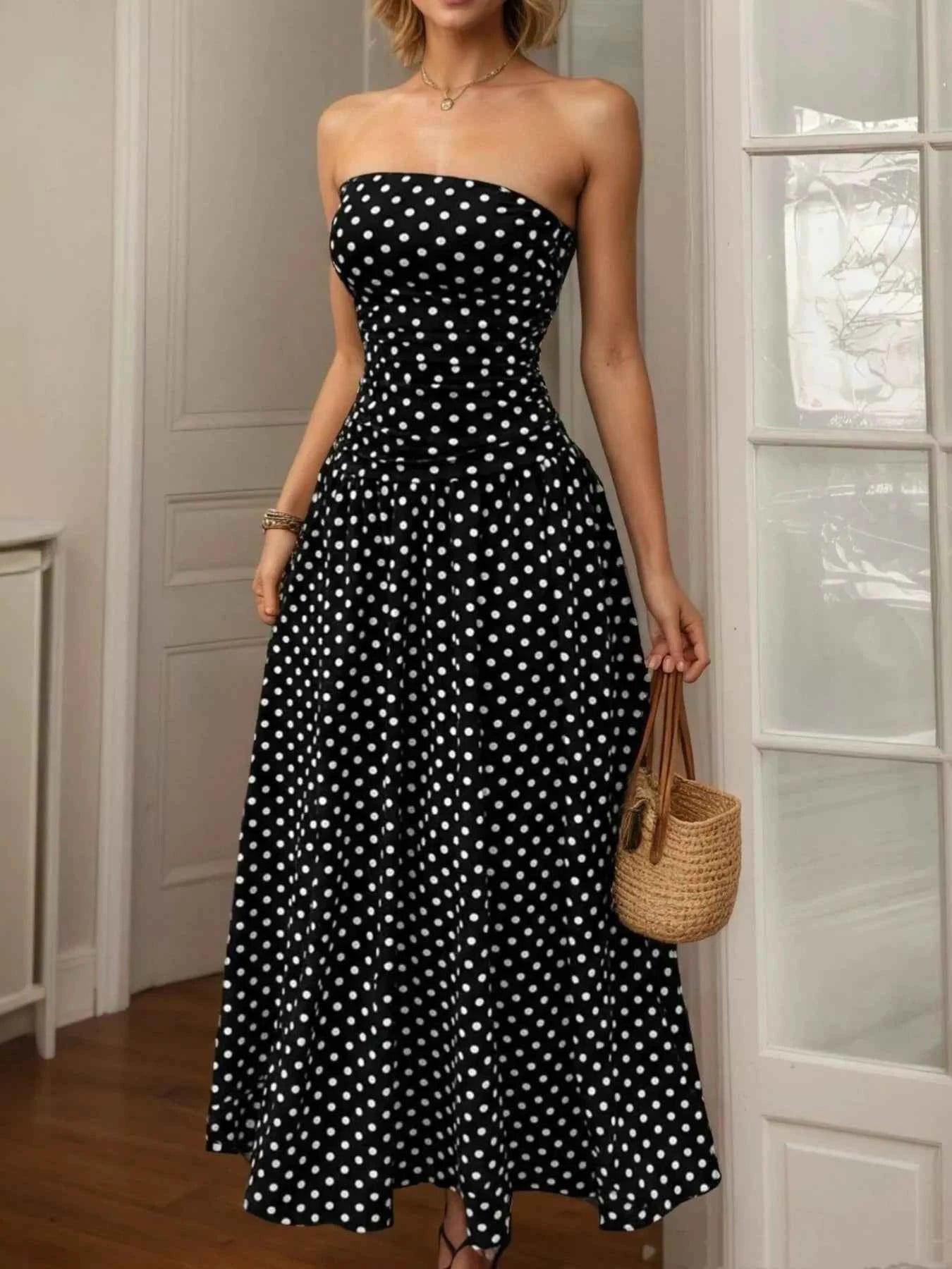Polka Dot Strapless Maxi Dress