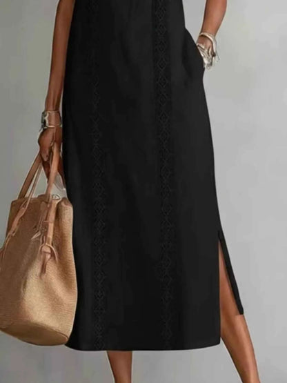 Full Size Sleeveless Lace Trim Midi Dress Plus Size