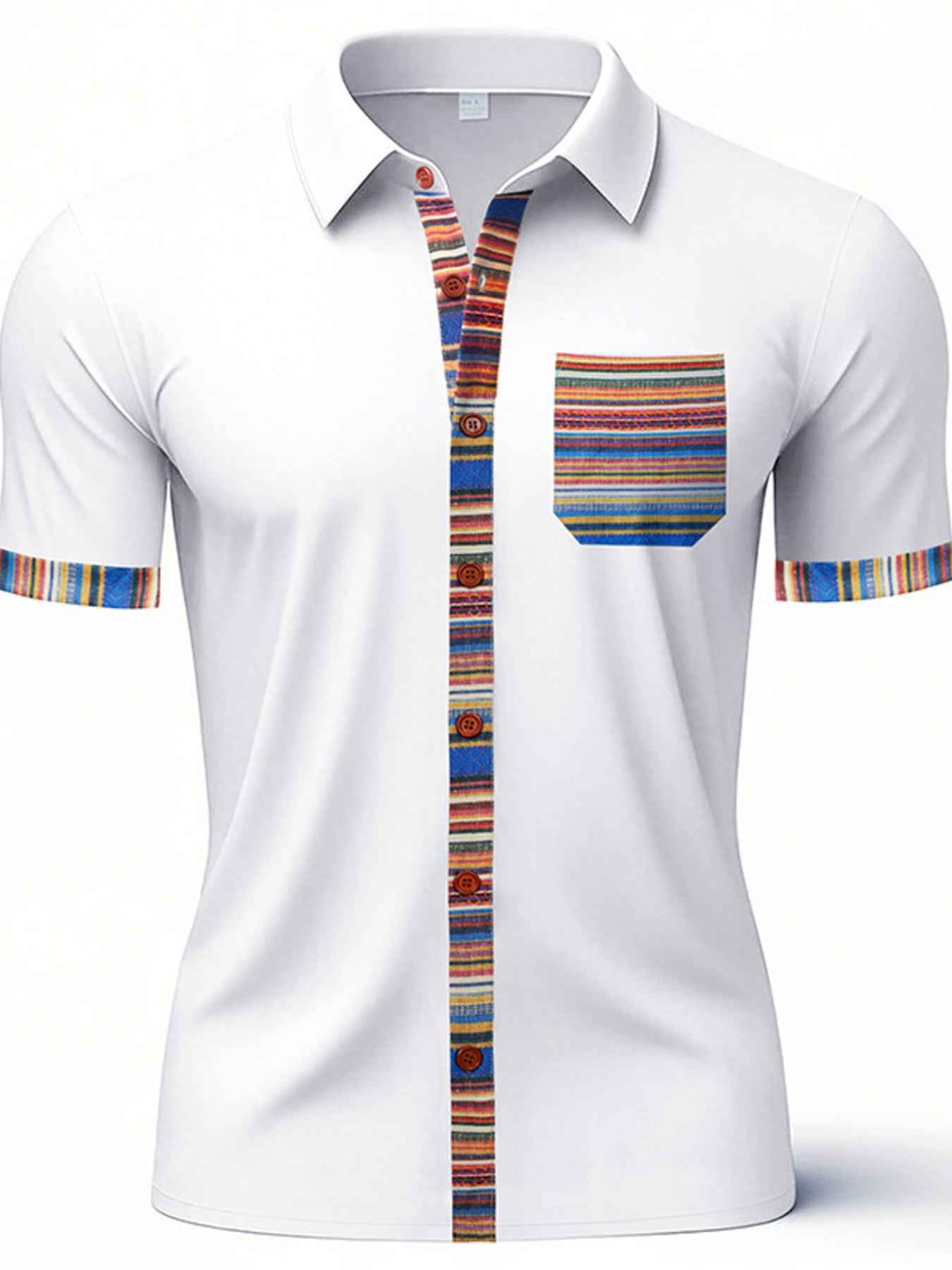 Men's Full Size Short Sleeve Shirt with Colorful Trim Plus Size