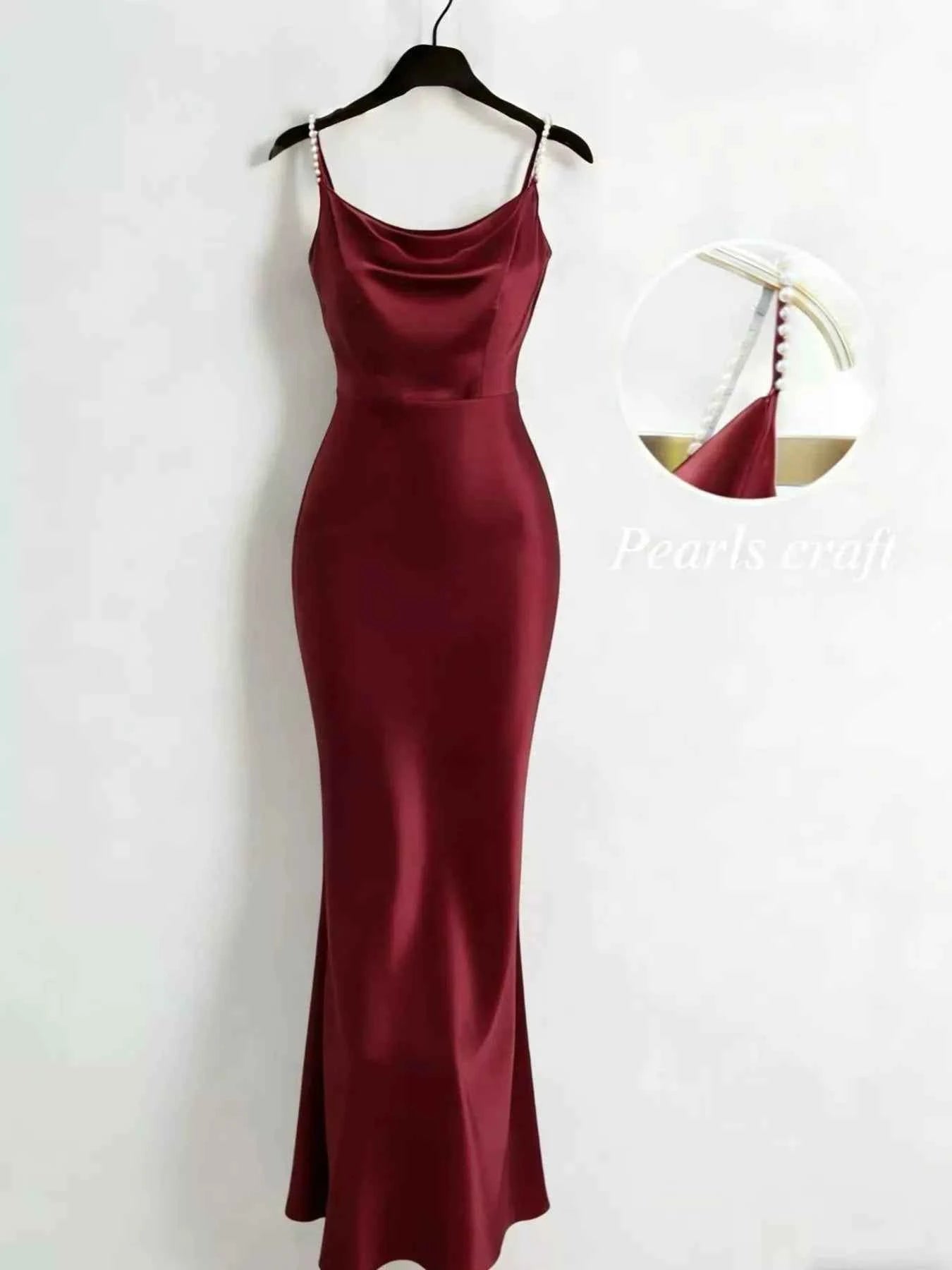 Pearl Strap Cowl Neck Satin Maxi Dress