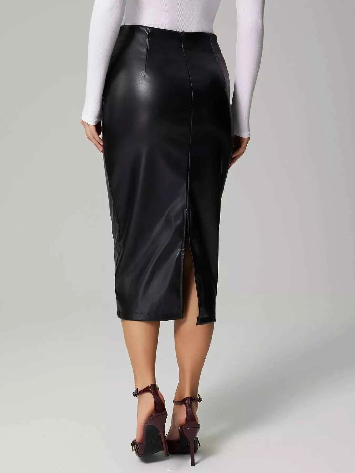 Slit Back Leather Skirt